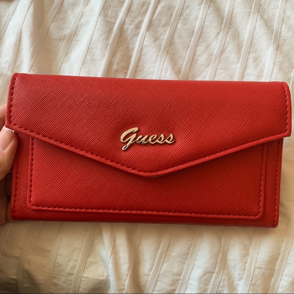 Red Guess Trifold Wallet
